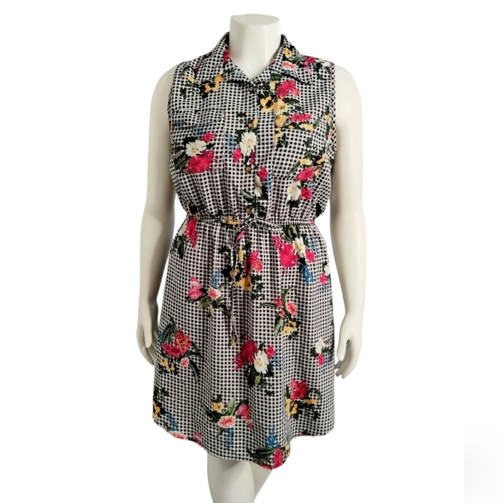 Women's XL Speed Control Mini Checkerd Floral Dress Casual Summer Fresh Indie